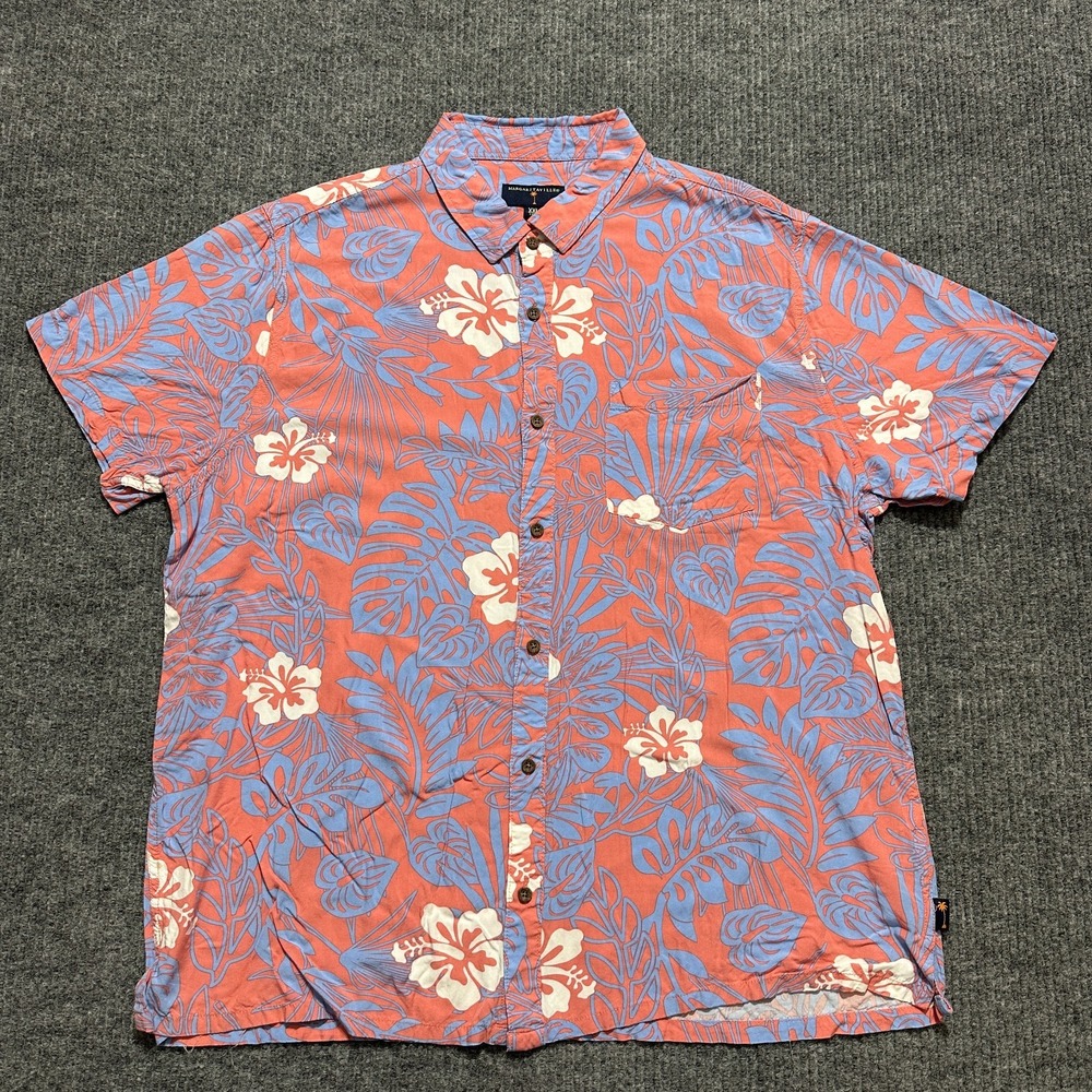 Margaritaville Mens Button Up Shirt XXL Coral Floral Tropical Print Short Sleeve